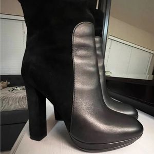 Lanvin Suede & Leather Ankle Boots, Black on Black, Platform Heel, Size 10 EU 40